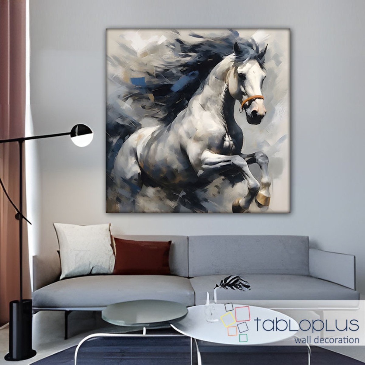 Blue Maned Horse Textured Partial Oil Painting - Wall Art